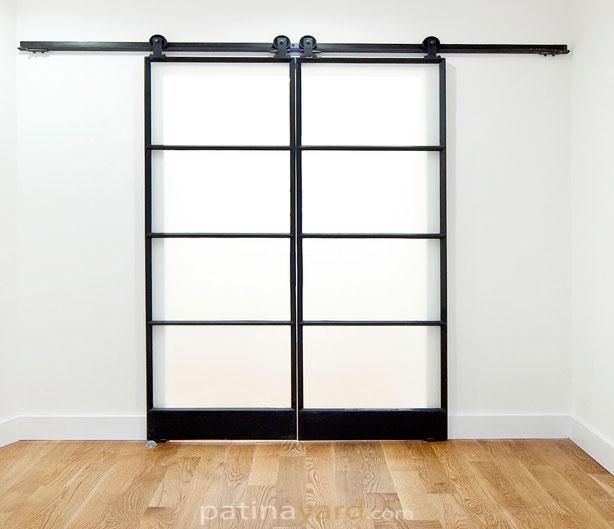 double black metal and opaque glass sliding doors