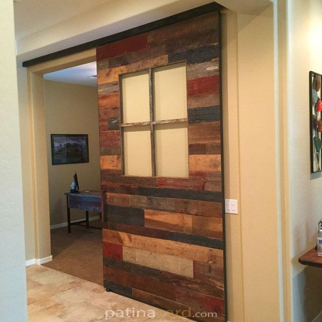 reclaimed barn wood barn door and box rail