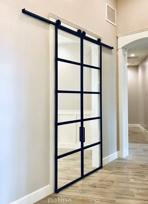 large double black metal and glass doors