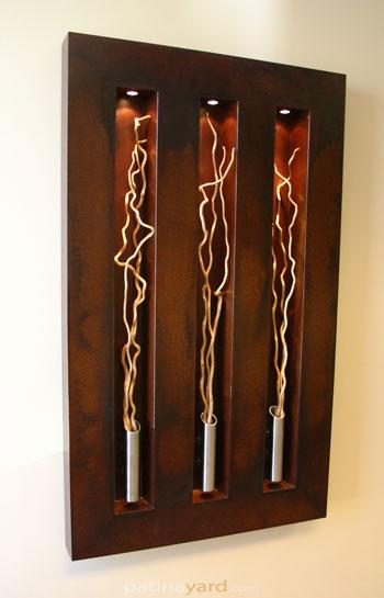 patina steel and lights wall art