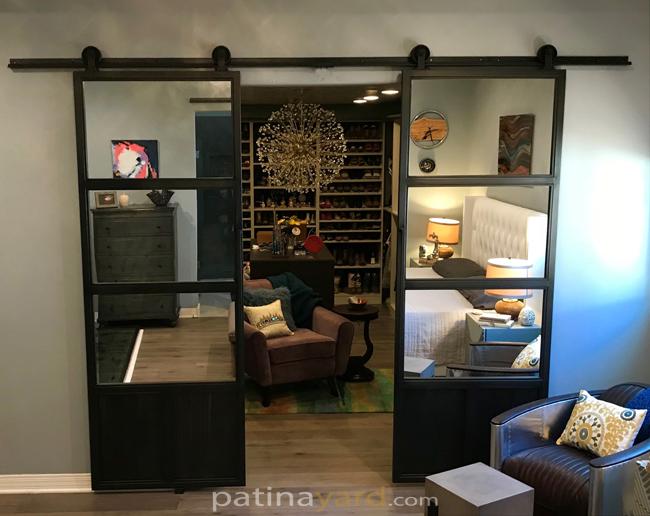 steel and mirror barn double doors