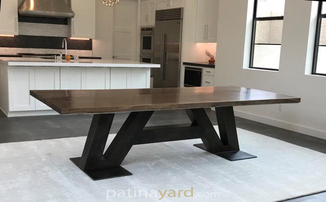 live edge slab walnut table with custom metal base