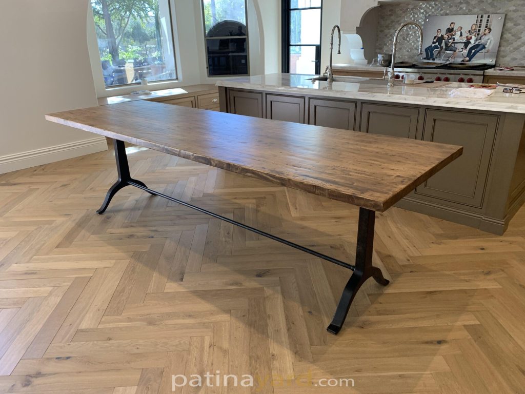 Maple table top and cast iron metal legs