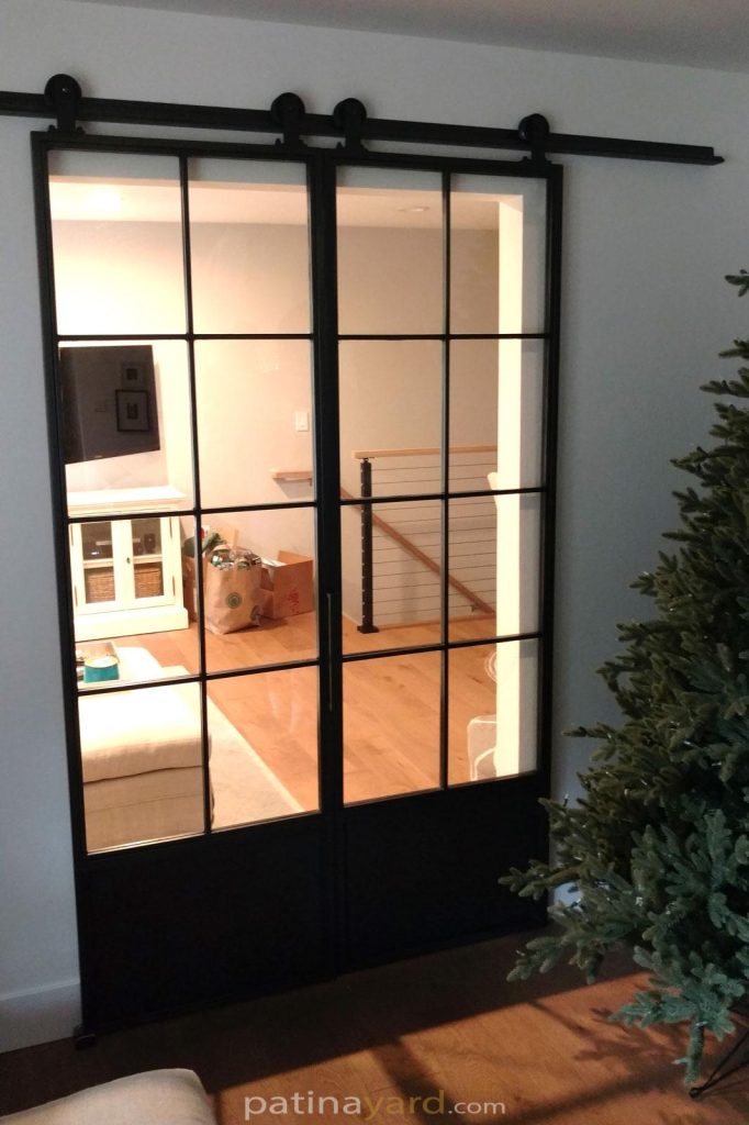 blacken steel and glass double barn doors