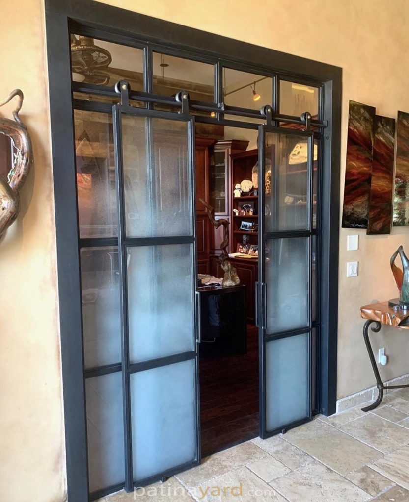 office doors metal and sandblasted glass sliding double doors