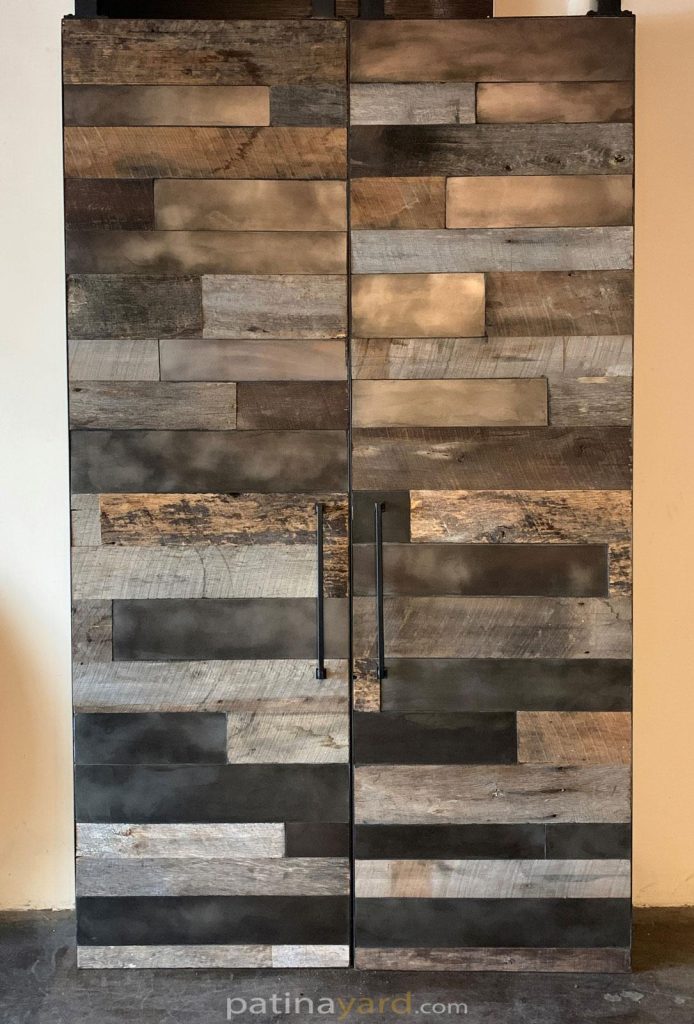 barn wood barn door with metal panel
