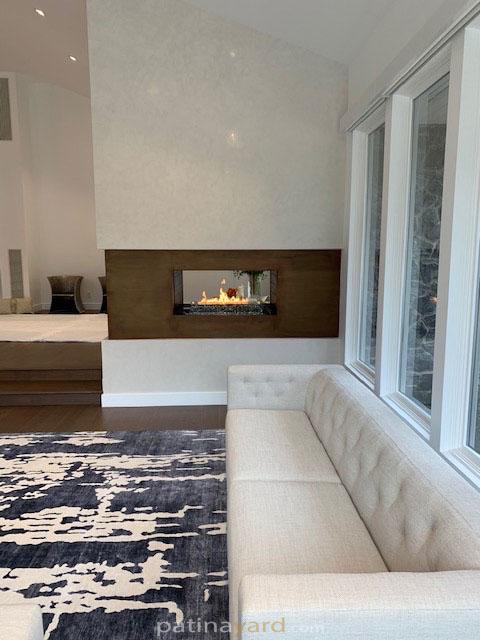 modern patina steel 3 sided fireplace