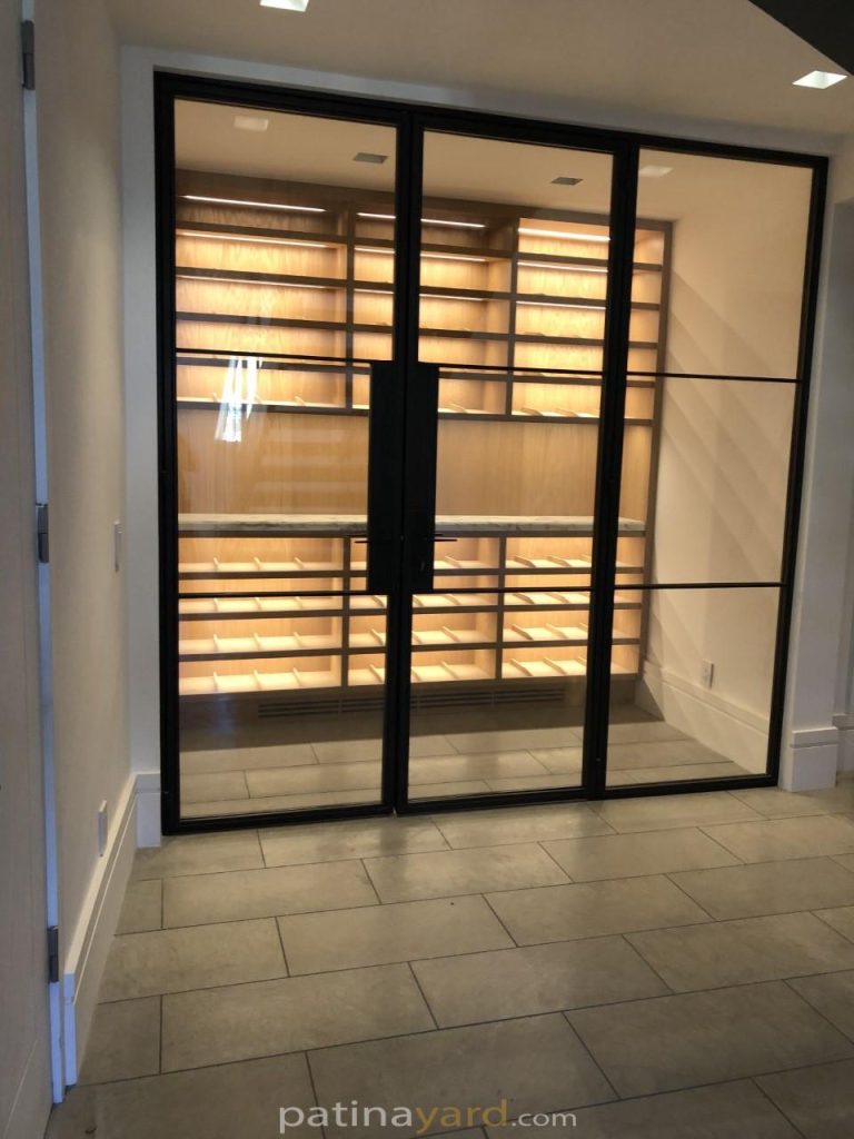 Wine room metal and glass doors