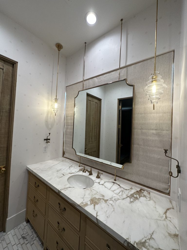 brass handing rectangle with custom corners mirror