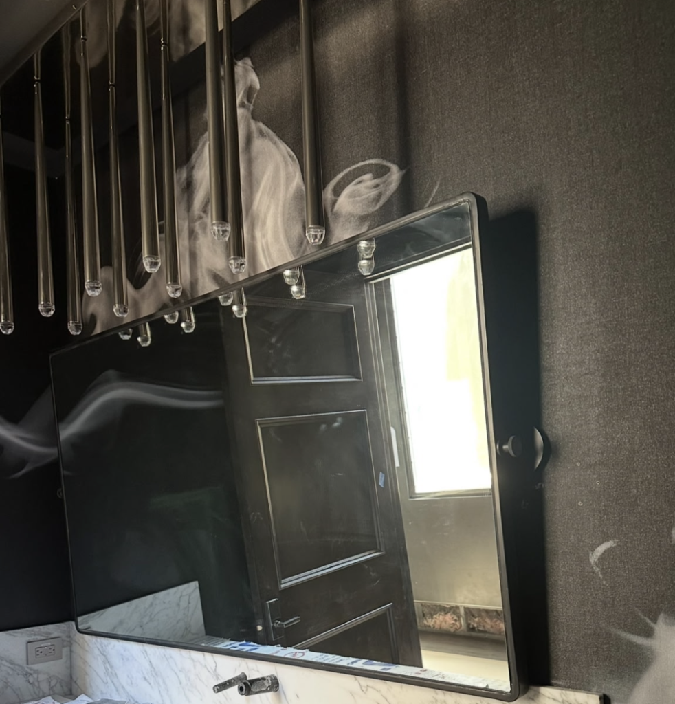 Custom made tilting mirror with radius corners