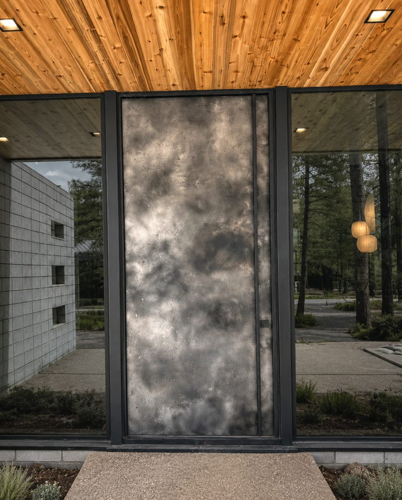 custom metal pivot door and handles