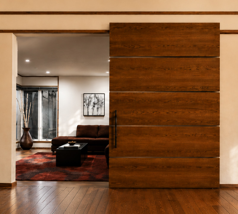 stained oak concealed track sliding door