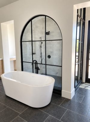 Arch shower metal and glass shower window