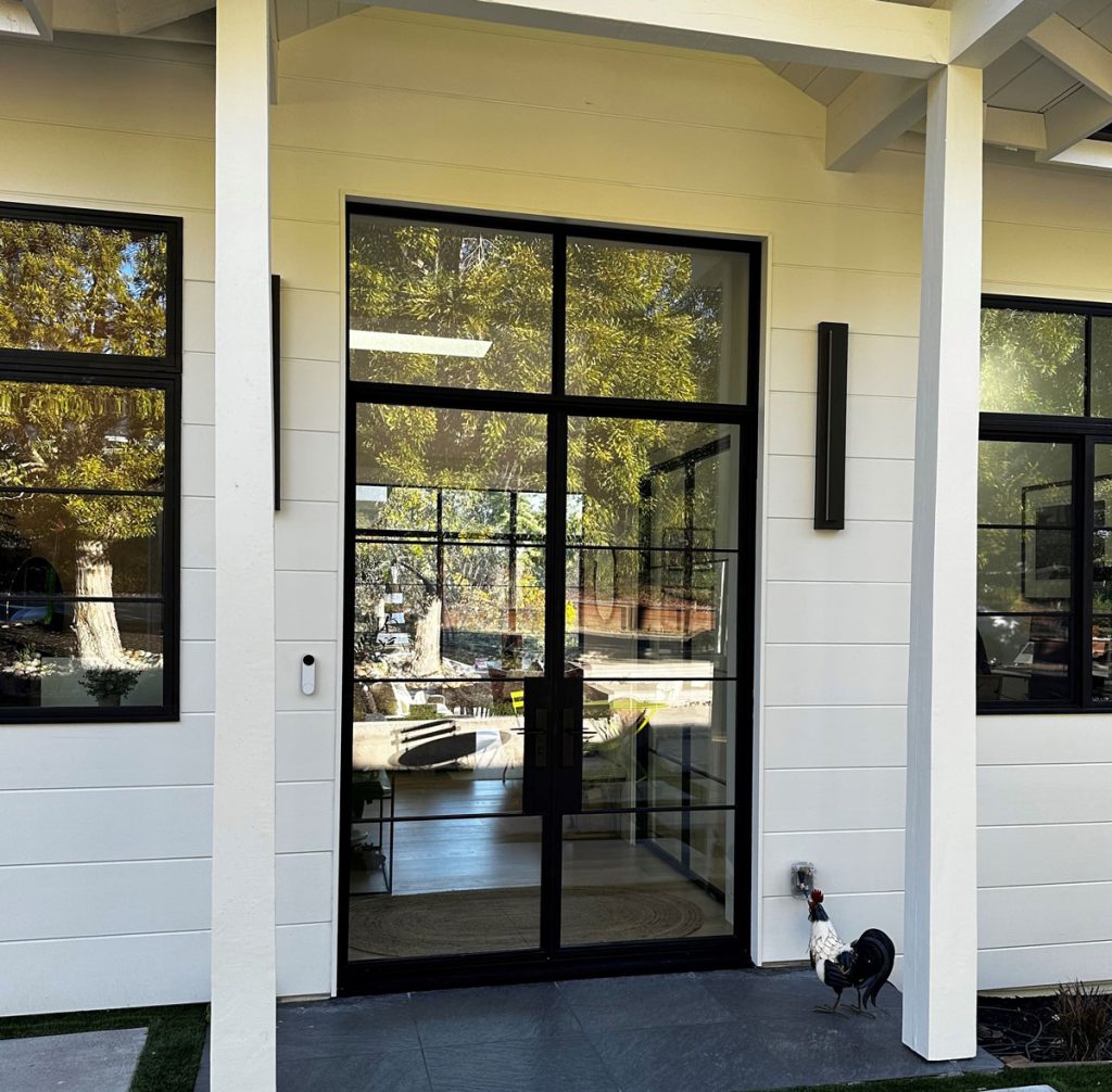 Double Metal and Glass Entry Doors with Transom
