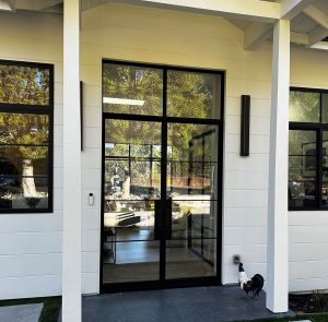 Double Metal and Glass Entry Doors with Transom